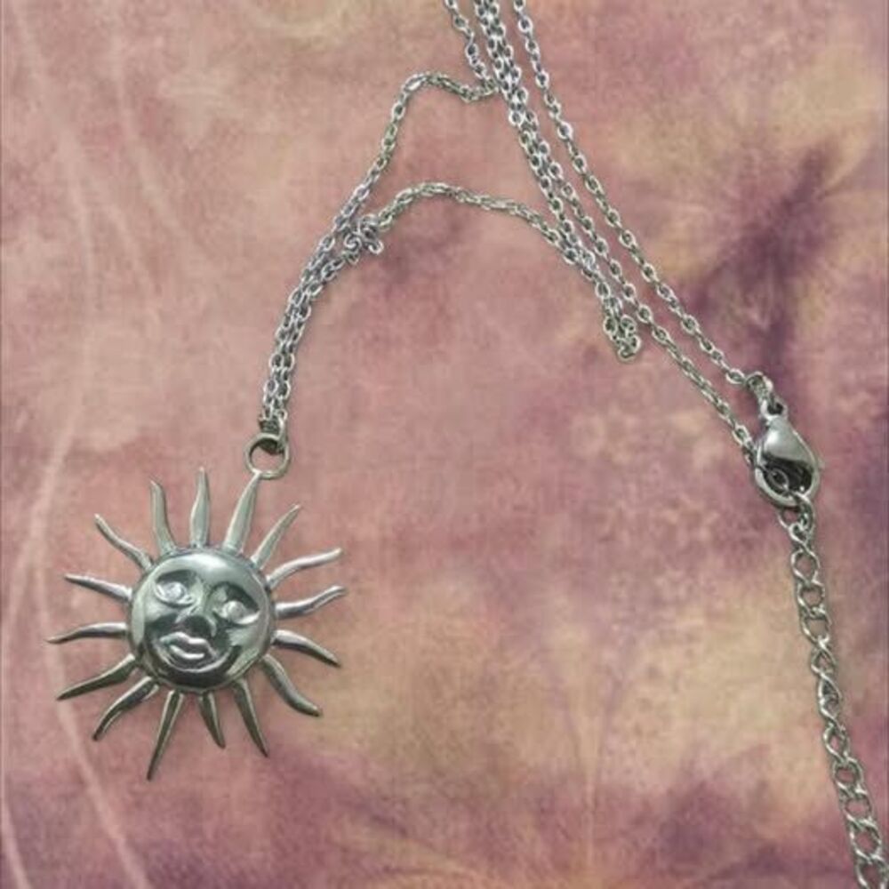 whimsical sun y2k style silver necklace